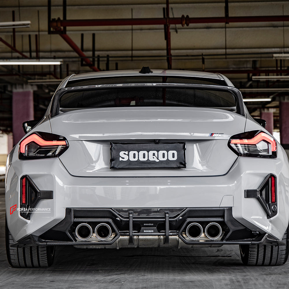 AUTHENTIC SOOQOO DRY CARBON REAR BUMPER TRIMS for BMW M2 G87 2023+

Set includes:

Rear Bumper Trims

Material: Prepreg Carbon

Note: Professional installation is required