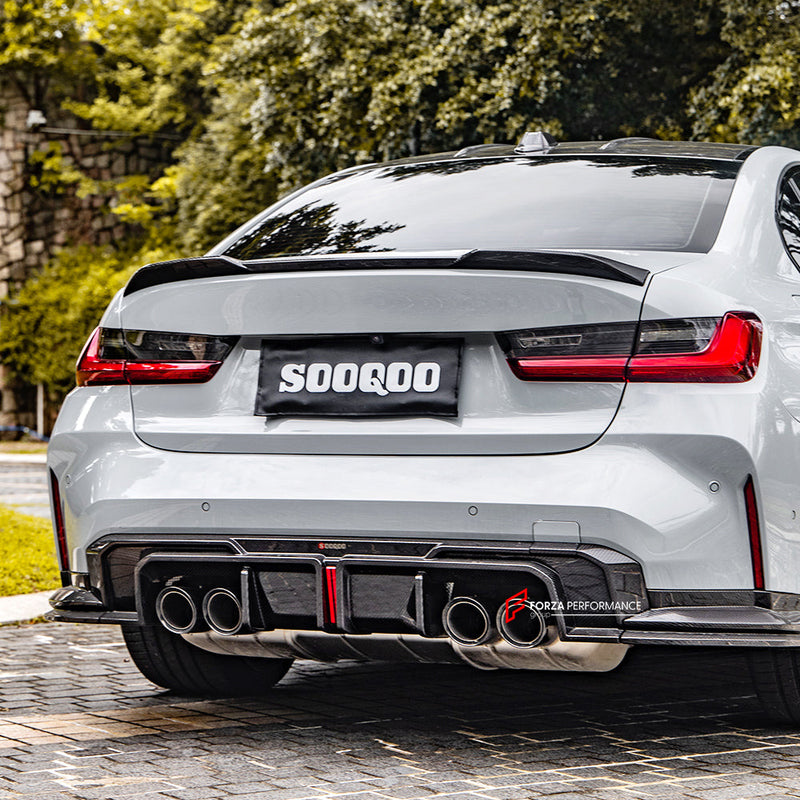 AUTHENTIC SOOQOO DRY CARBON REAR DIFFUSER with BRAKE LIGHT for BMW M3 G80 G81 2020+ M4 G82 G83 2021+