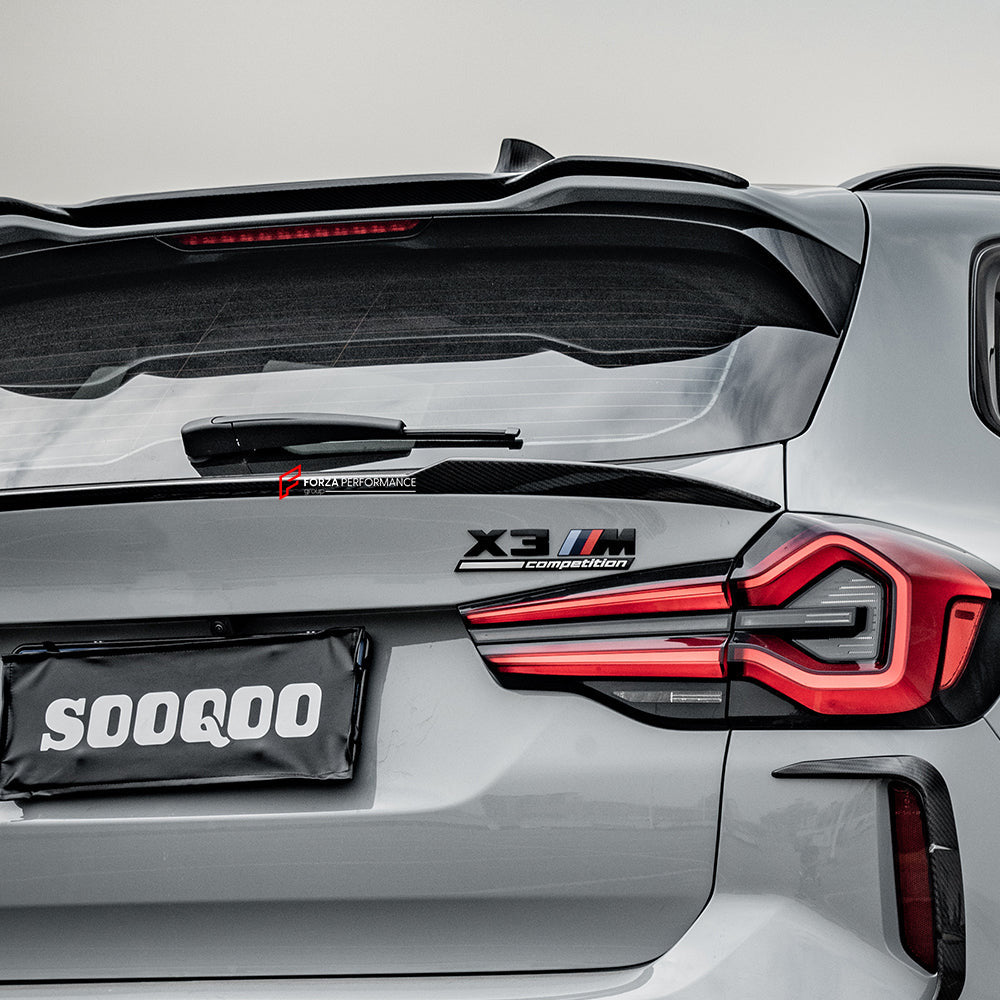 AUTHENTIC SOOQOO DRY REAR ROOF SPOILER for BMW X3M F97 LCI 2022+

Set includes:

Rear Spoiler

Material: Dry Carbon

Note: Professional installation is required