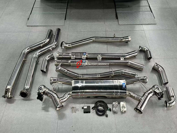 TITANIUM EXHAUST CATBACK MUFFLER for BMW X7 G07 M60i 4.4T 2024  Valved exhaust, meaning that has remote, controlled valves - allowing a switch between an aggressive loud sports sound and a sound that is closer to the OEM sound  Set includes:  Center Pipes Exhaust Tips Muffler with valves Valve control box with remote control (you may also reuse your factory exhaust valve motors