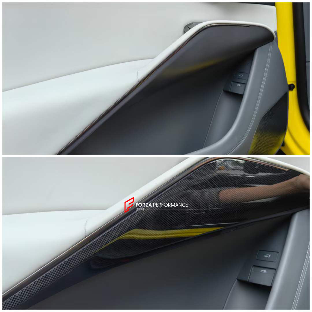DRY CARBON INTERIOR KIT for LOTUS ELETRE  Set includes:  Front Doors Panel Covers Rear Doors Panel Covers Window Switch Covers Center Console Box Cover Light Frame Control Panel Cover Door Seals