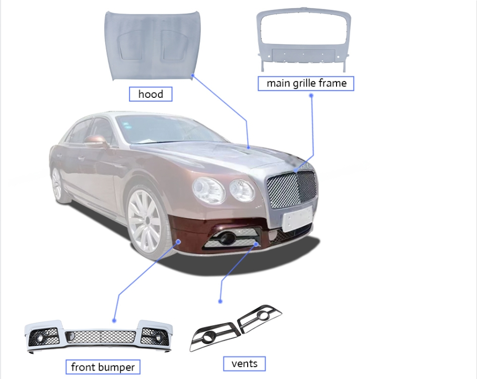 MANSORY BODY KIT for BENTLEY FLYING SPUR 2013 - 2019  Set includes:  Front Bumper  Rear Bumper Side Skirts  Engine Bonnet