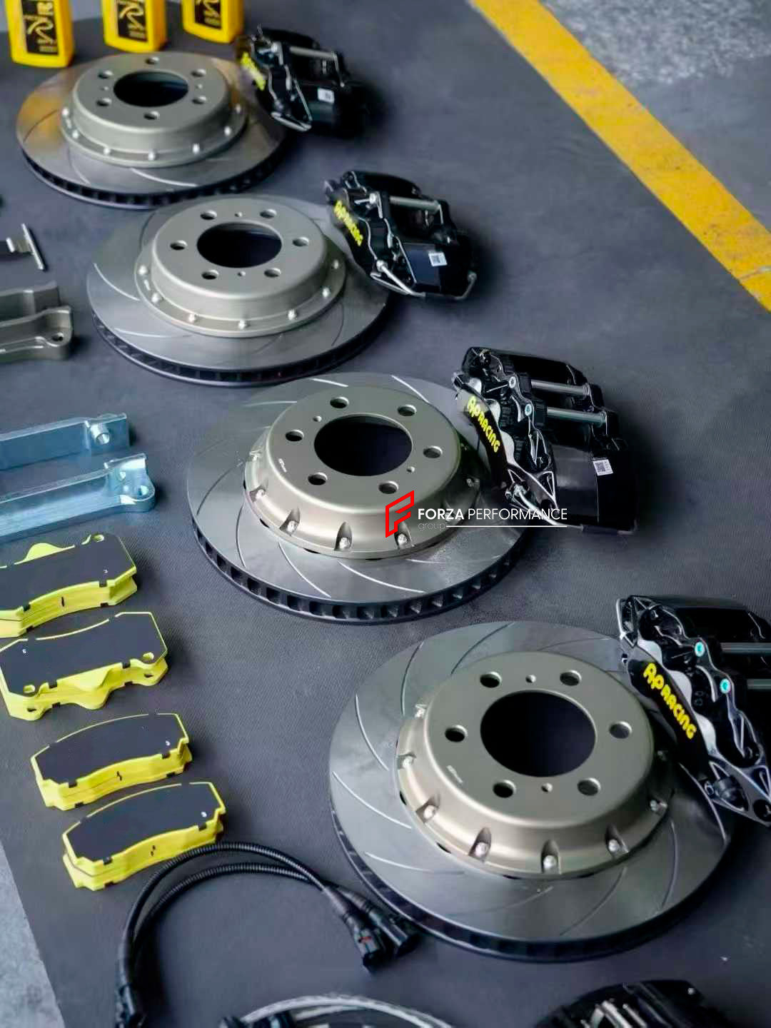 BIG BRAKE KIT for LEXUS GX550 2023+

Forza Performance Group offers various types of big brake kits, all types of aftermarket brake calipers, as well as genuine original brands of all types, such as AP Racing, Brembo, Akebono, AMG, M Performance, Audi, Porsche, Lamborghini, Toyota TRD, etc.

Current set includes:

2x Authentic AP Racing CP9040 6 Pot Front Brake Calipers
2x Authentic AP Racing CP9202 4 pot Rear Brake Calipers

2x Electric Parking Brake
2x Front Brake Discs 355 mm

2x Rear Brake Discs 355 mm
