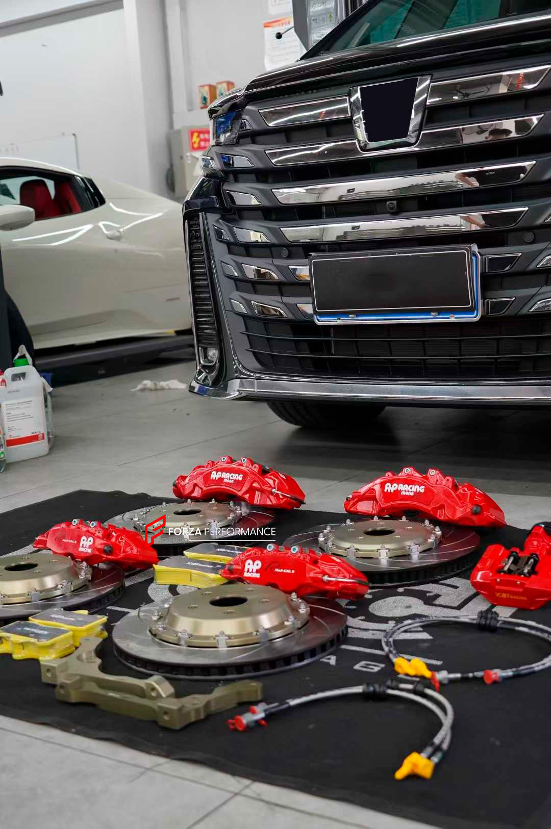 BIG BRAKE KIT BBK for TOYOTA ALPHARD AH40 2023+

Forza Performance Group offers various types of big brake kits, all types of aftermarket brake calipers, as well as genuine original brands of all types, such as AP Racing, Brembo, Akebono, AMG, M Performance, Audi, Porsche, Lamborghini, Toyota TRD, etc.

Current set includes:

2x Authentic AP Racing CP9571 6 Pot Front Brake Calipers
2x Authentic AP Racing CP9542 4 pot Rear Brake Calipers
2x Front Brake Discs 390 mm

2x Rear Brake Discs 380 mm
4x Brake Calipe
