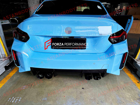 Forza Performance Aggressive sporty sound VALVED EXHAUST CATBACK MUFFLER for BMW M2 G87 3.0T  Valved exhaust, meaning that has remote, controlled valves - allowing a switch between an aggressive loud sports sound and a sound that is closer to the OEM sound  Set includes:  Center Pipes Exhaust tips Muffler with valves Valve control box with remote control (you may also reuse your factory exhaust valve motors