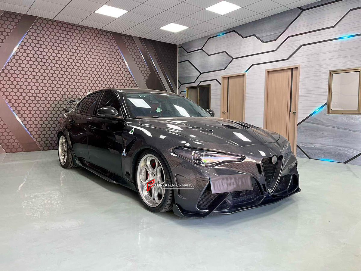 BODY KIT for ALFA ROMEO GIULIA 952 2015-2022

Set includes:

Front Bumper
Front Lip

Front Fenders
Hood / Bonnet
Side Skirts

Rear Fender Flares

Rear Bumper
Rear Spoiler
Rear Deck Lid Spoiler
Exhaust System with Tips

Material: Fiberglass with Carbon Fiber

NOTE: Professional installation is required

SECURED PAYMENT METHODS&nbsp;
PayPal (+4.4% fee)
Visa / Mastercard / American Express (through PayPal)

Bank Wire transfer (SWIFT)
Cryptocurrency (USDT, BTC, ETH)
eBay (+5% fee)
Alipay / WeChat / RMB
SHIPMENT