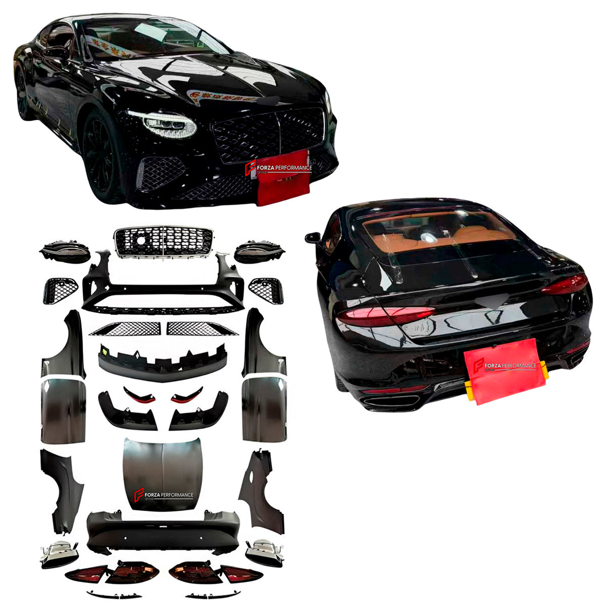 BODY KIT for Bentley Continental GT IV 2024+
Set includes:

Front Bumper Assembly
Hood Bonnet
Front Fenders
Door Panels
Side Skirts
Rear Fenders
Rear Bumper Assembly
Exhaust Tips
Material: Plastic

NOTE: Professional installation is required.