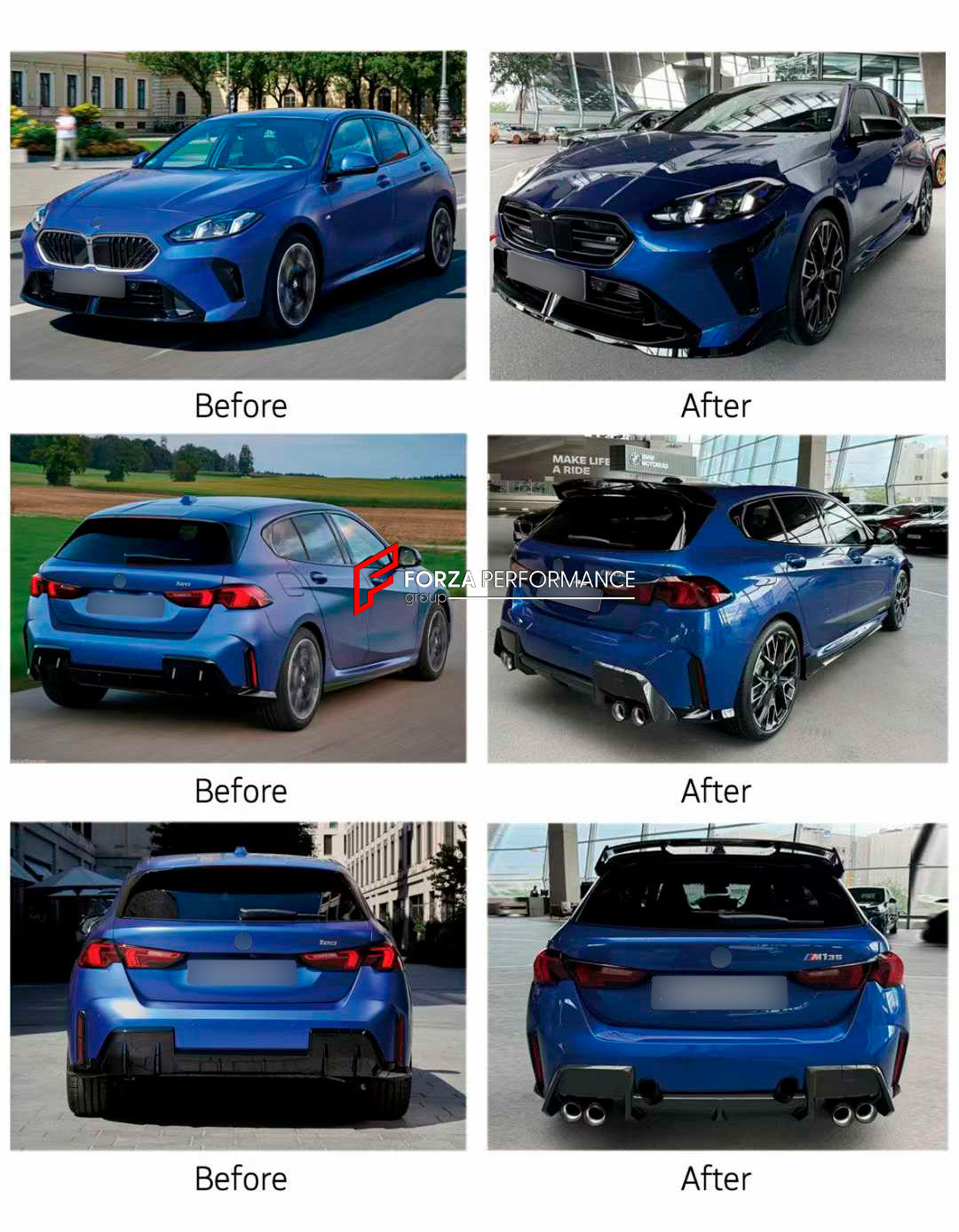 BODY KIT for BMW 1 SERIES F70 2025+
Set includes:

Front Lip
Front Bumper Canards
Side Skirts
Roof Spoiler
Rear Diffuser
Exhaust Tips
Material: Carbon

NOTE: Professional installation is required.