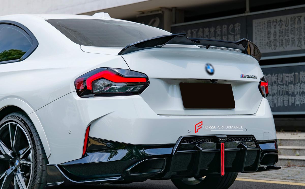 Body Kit for BMW 2 SERIES M240I 2021+
Set includes:

Front Lip
Front Bumper Side Canards
Side Skirts
Diffuser
Roof Spoiler
Spoiler
Material: Plastic (PP)

NOTE: Professional installation is required.
