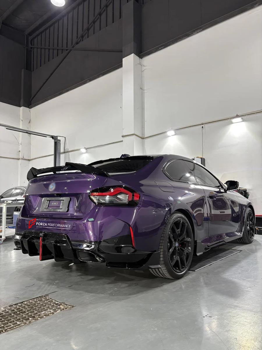 Body Kit for BMW 2 SERIES M240I 2021+
Set includes:

Front Lip
Front Bumper Side Canards
Side Skirts
Diffuser
Roof Spoiler
Spoiler
Material: Plastic (PP)

NOTE: Professional installation is required.