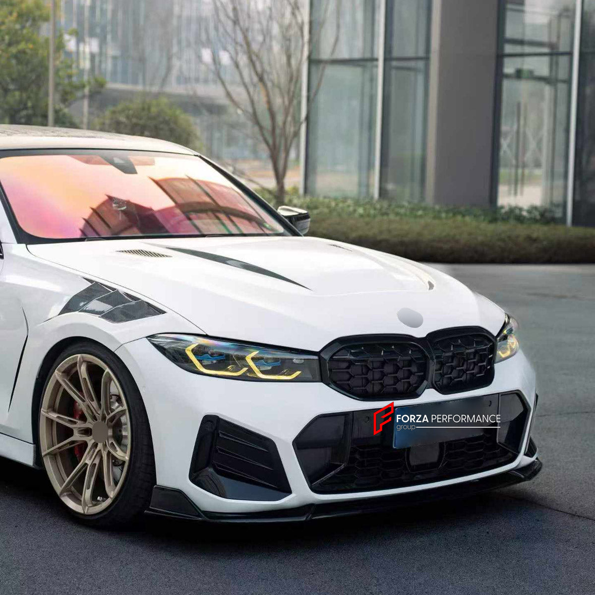 BODY KIT for BMW 3 SERIES G20 LCI 2022+

Set includes:
Front Lip
Hood Bonnet
Side Fender Vents
Side Skirts
Ducktail Spoiler
Rear Diffuser

Material: Plastic

NOTE: Professional installation is required.