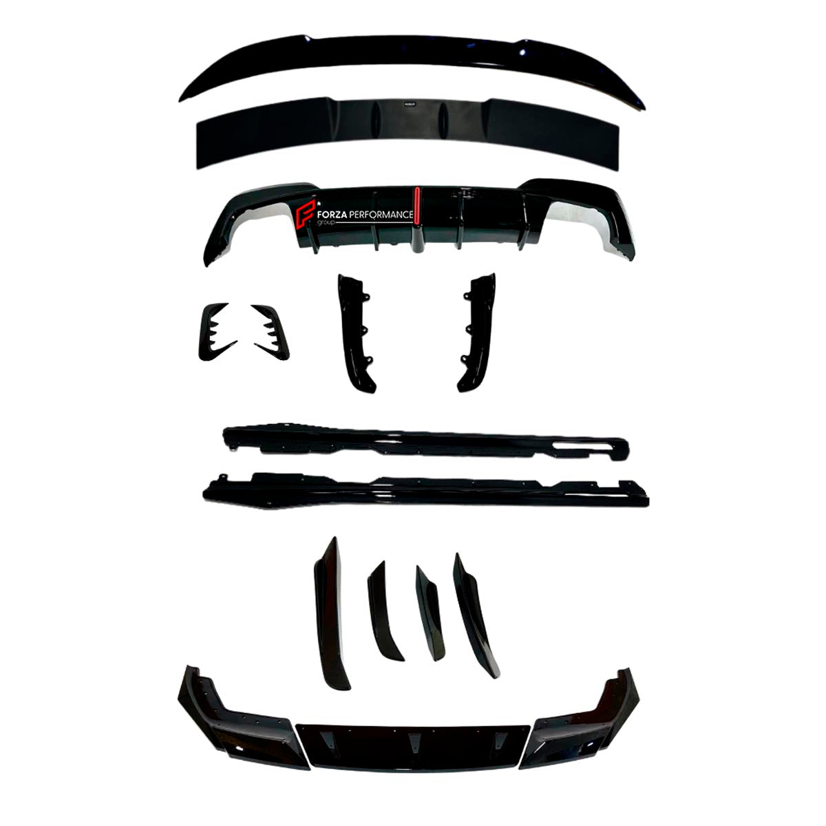 Body Kit for BMW 3 SERIES VII G20 G28 LCI 2019 - 2022
Set includes:

Front Lip
Front Bumper Side Canards
Side Skirts
Diffuser
Roof Spoiler
Spoiler
Material: Plastic (PP)

NOTE: Professional installation is required.