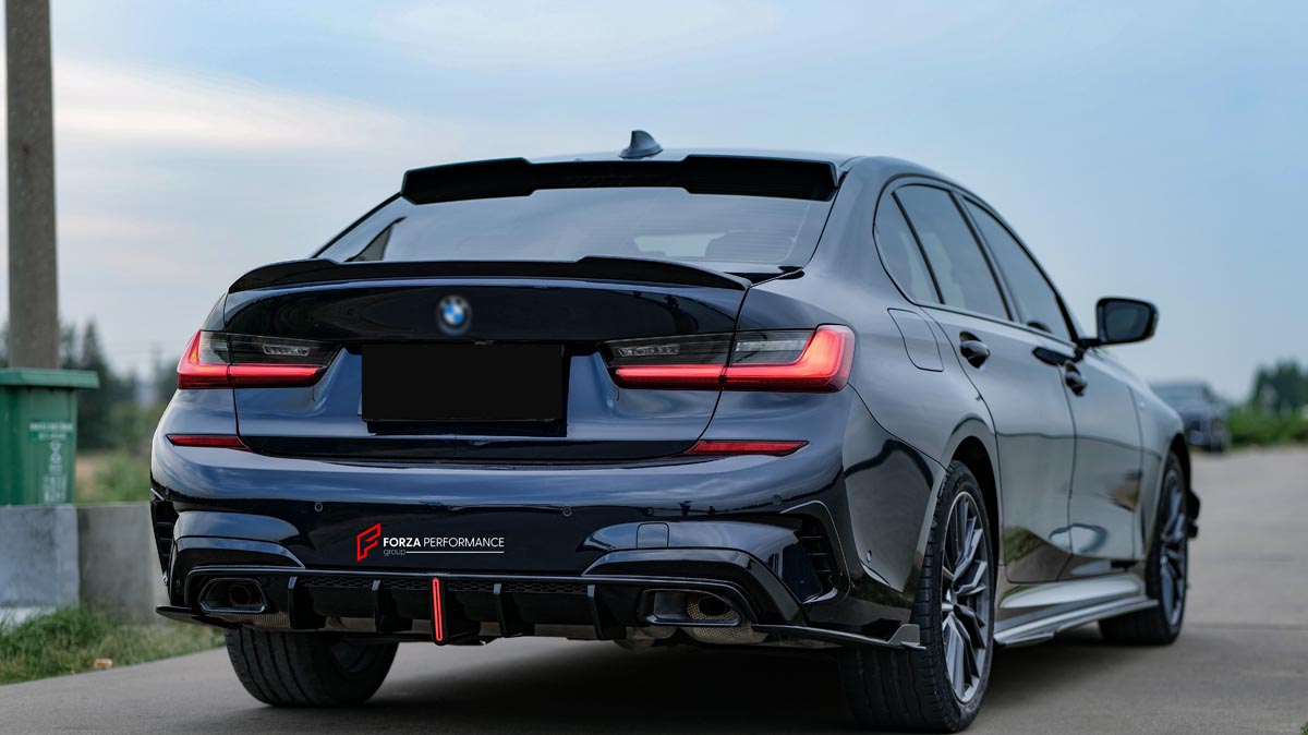 Body Kit for BMW 3 SERIES VII G20 G28 LCI 2019 - 2022
Set includes:

Front Lip
Front Bumper Side Canards
Side Skirts
Diffuser
Roof Spoiler
Spoiler
Material: Plastic (PP)

NOTE: Professional installation is required.