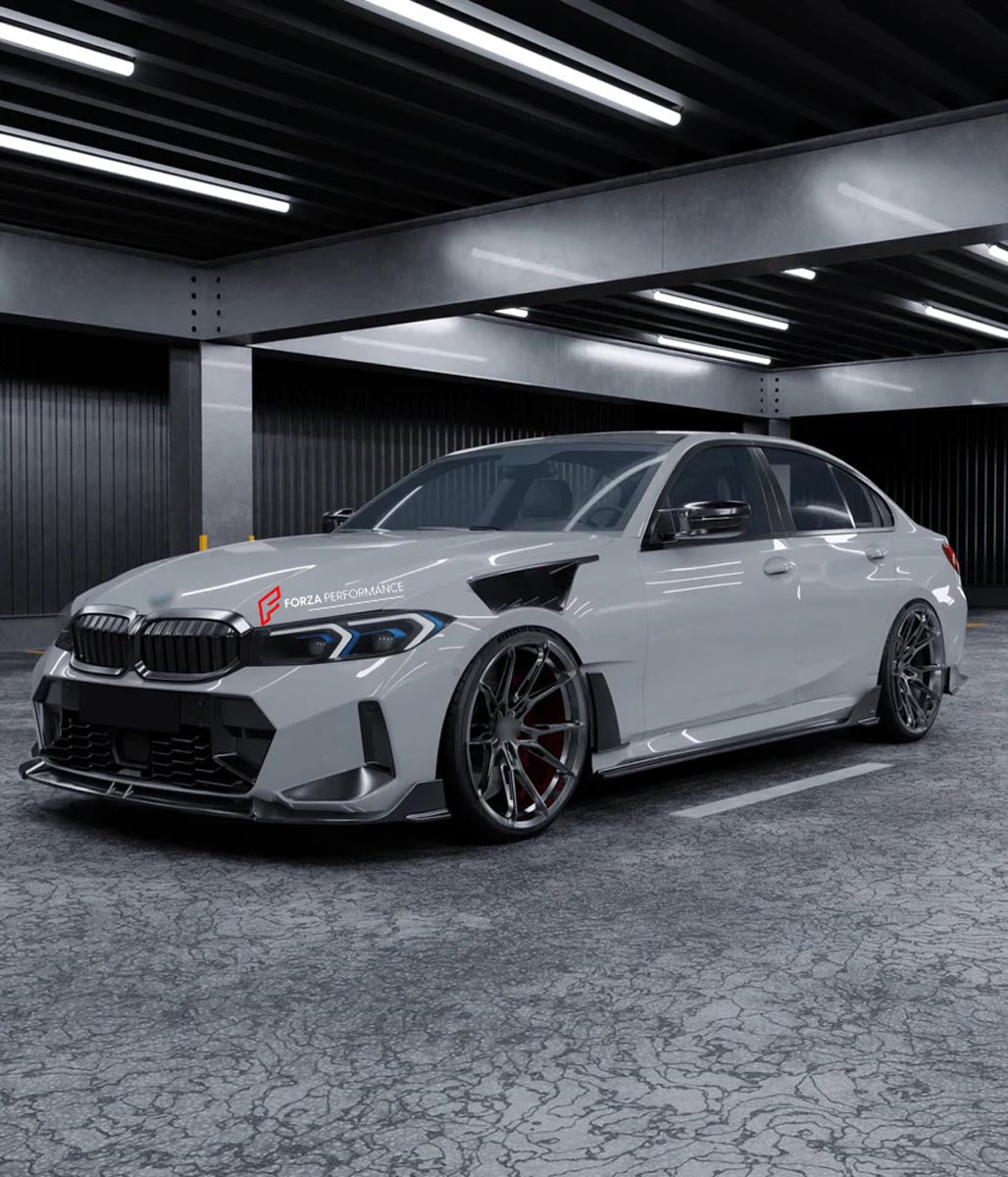 Body Kit for BMW 3 SERIES VII G20 G28 LCI 2023+
Set includes:

Front Lip
Side Skirts
Diffuser
Spoiler
Material: Plastic (PP)

NOTE: Professional installation is required.