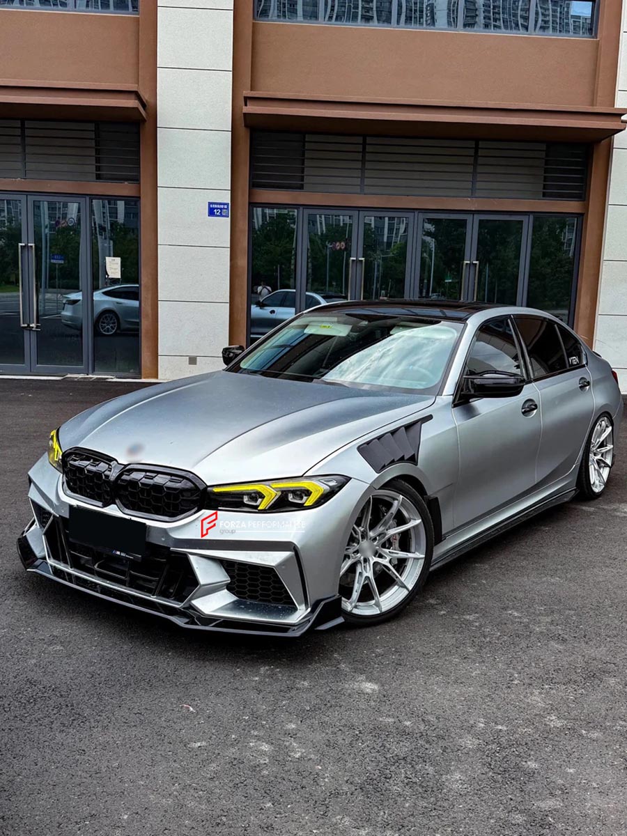 Body Kit for BMW 3 SERIES VII G20 G28 LCI 2023+
Set includes:

Front Lip
Front Bumper
Mirror Housing
Roof Spoiler
Spoiler
Material: Plastic (PP)

NOTE: Professional installation is required.
