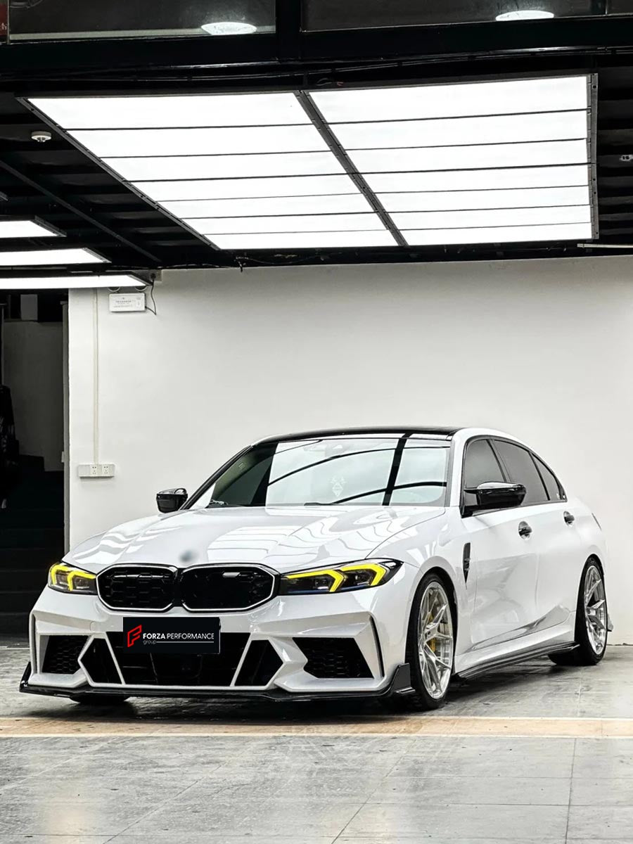 Body Kit for BMW 3 SERIES VII G20 G28 LCI 2023+
Set includes:

Front Lip
Front Bumper
Mirror Housing
Roof Spoiler
Spoiler
Material: Plastic (PP)

NOTE: Professional installation is required.