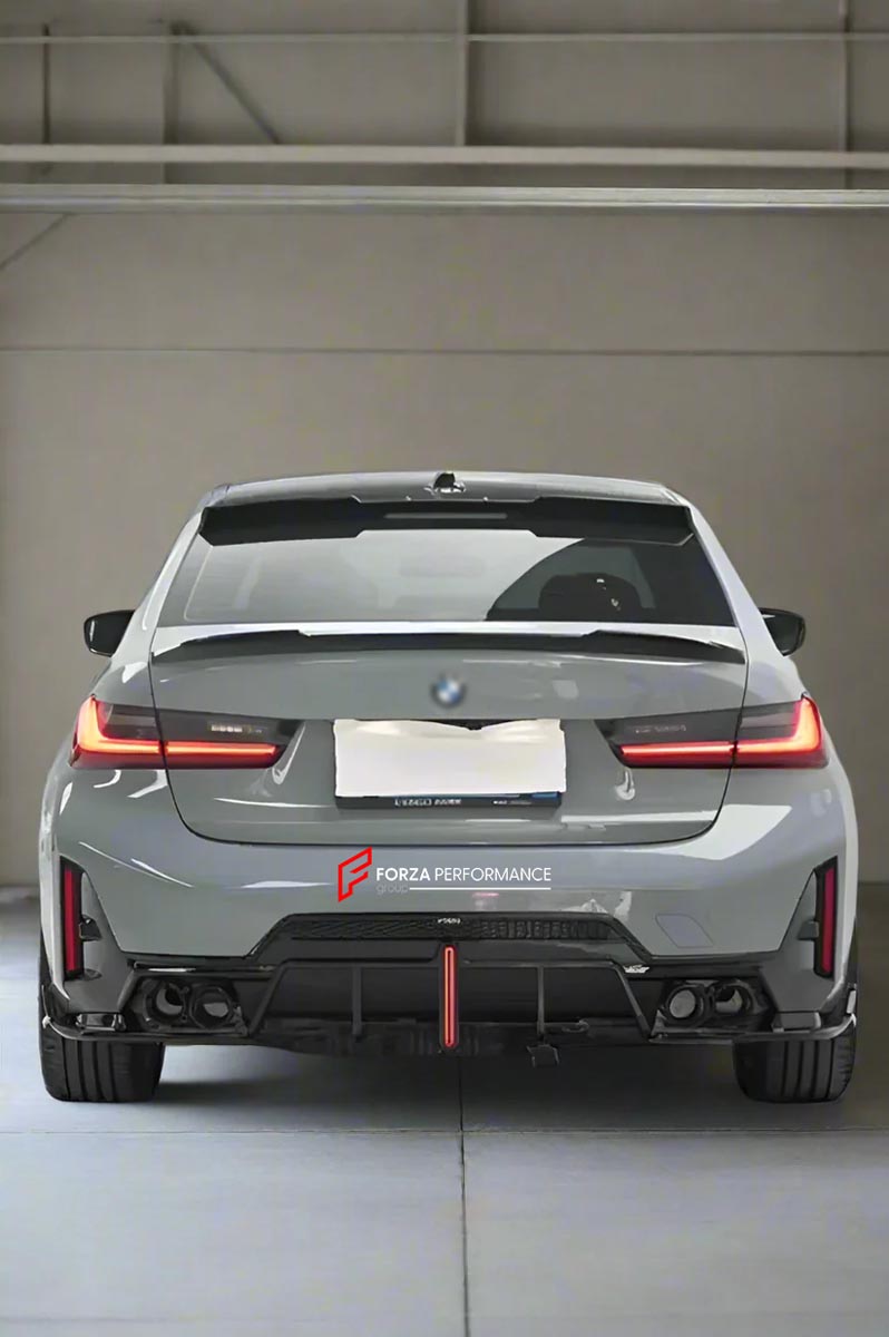 Body Kit for BMW 3 SERIES VII G20 G28 LCI 2023+
Set includes:

Front Lip
Front Bumper
Mirror Housing
Roof Spoiler
Spoiler
Material: Plastic (PP)

NOTE: Professional installation is required.