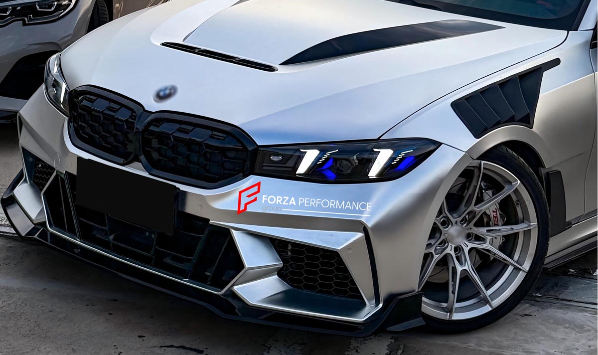 Body Kit for BMW 3 SERIES VII G20 G28 LCI 2023+
Set includes:

Front Lip
Front Bumper
Mirror Housing
Roof Spoiler
Spoiler
Material: Plastic (PP)

NOTE: Professional installation is required.