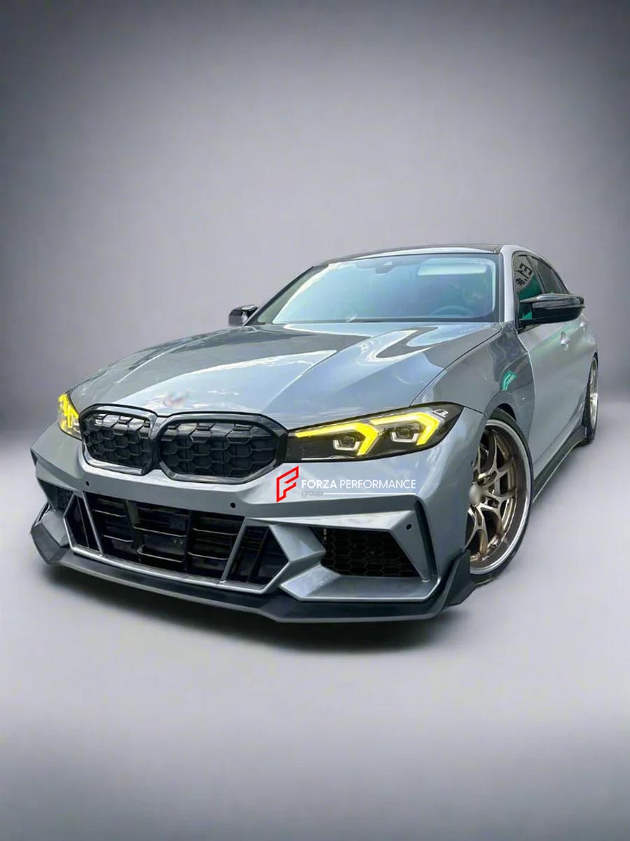 Body Kit for BMW 3 SERIES VII G20 G28 LCI 2023+
Set includes:

Front Lip
Front Bumper
Mirror Housing
Roof Spoiler
Spoiler
Material: Plastic (PP)

NOTE: Professional installation is required.