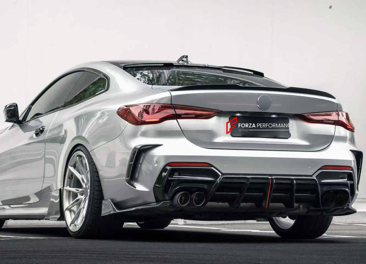 BODY KIT for BMW 4 SERIES G22 2020+

Set includes:
Front Lip
Rear Bumper Fins
Rear Diffuser

Material: Plastic

NOTE: Professional installation is required.