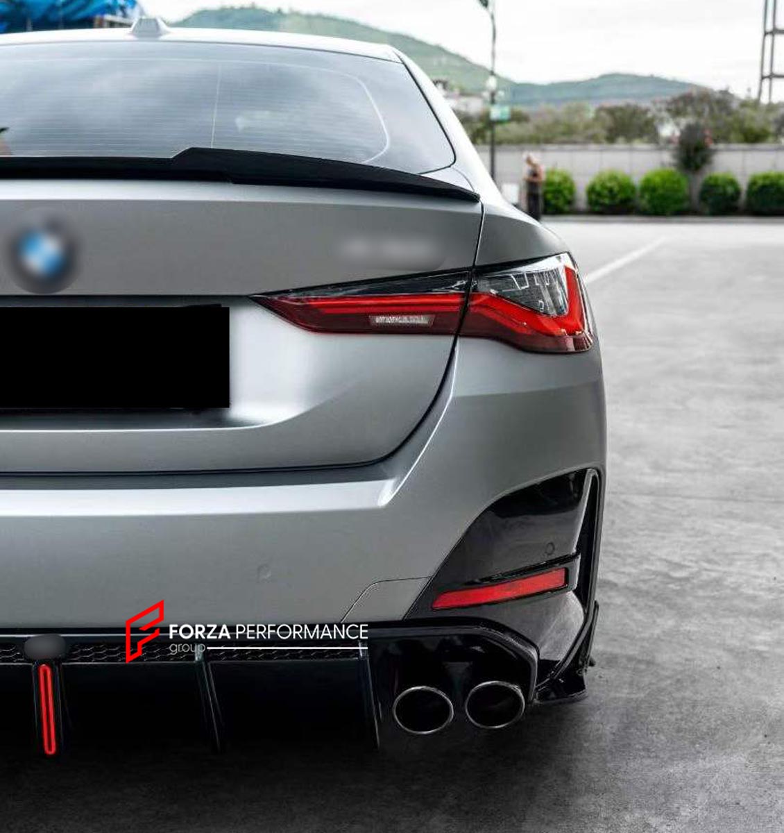 BODY KIT for BMW 4 SERIES GRAN COUPE G26 2021+ FORZA PERFORMANCE Custom fit Dry Carbon VTEN Design Style
Set includes:

Front Lip
Front Bumper Canards
Side Skirts
Rear Diffuser (dual/single outlet or quad outlet version — your choice)
Rear Lip
Rear Corners
Rear Spoiler
Roof Spoiler
Quad Titanium Black Exhaust Tips
Quad Carbon Fiber Exhaust Tips
Material: Plastic

NOTE: Professional installation is required.