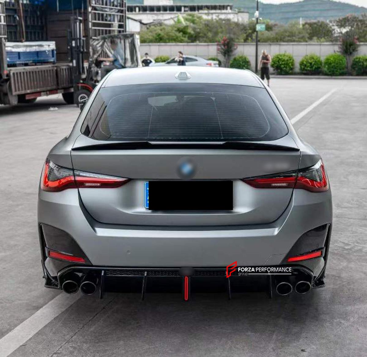 BODY KIT for BMW 4 SERIES GRAN COUPE G26 2021+ FORZA PERFORMANCE Custom fit Dry Carbon VTEN Design Style
Set includes:

Front Lip
Front Bumper Canards
Side Skirts
Rear Diffuser (dual/single outlet or quad outlet version — your choice)
Rear Lip
Rear Corners
Rear Spoiler
Roof Spoiler
Quad Titanium Black Exhaust Tips
Quad Carbon Fiber Exhaust Tips
Material: Plastic

NOTE: Professional installation is required.