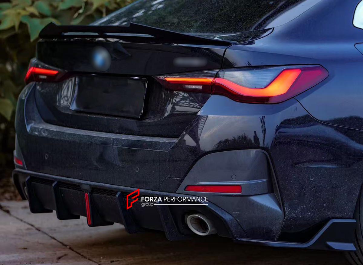 BODY KIT for BMW 4 SERIES GRAN COUPE G26 2021+ FORZA PERFORMANCE Custom fit Dry Carbon VTEN Design Style
Set includes:

Front Lip
Front Bumper Canards
Side Skirts
Rear Diffuser (dual/single outlet or quad outlet version — your choice)
Rear Lip
Rear Corners
Rear Spoiler
Roof Spoiler
Quad Titanium Black Exhaust Tips
Quad Carbon Fiber Exhaust Tips
Material: Plastic

NOTE: Professional installation is required.