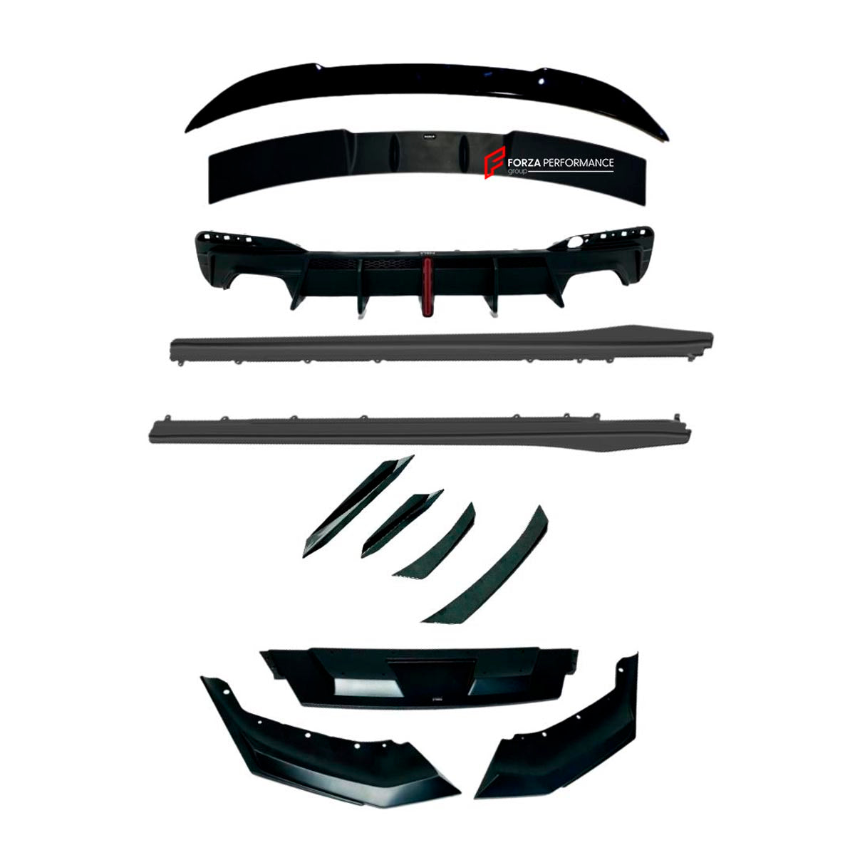BODY KIT for BMW 5 SERIES G30 G38 2018 - 2023 FORZA PERFORMANCE Custom fit Dry Carbon VTEN Design Style
Set includes:

Front Lip (fits 2021 - 2023 LCI only)
Front Bumper Canards
Side Skirts
Rear Diffuser
Rear Lip
Rear Corners
Rear Spoiler
Roof Spoiler
Material: Plastic

NOTE: Professional installation is required.