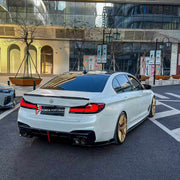 BODY KIT for BMW 5 SERIES G30 G38 LCI 2020 - 2024

Set includes:
Front Lip
Front Grille Mesh Cover Trims
Side Skirts
Rear Bumper Fins
Rear Diffuser

Material: Plastic

NOTE: Professional installation is required.