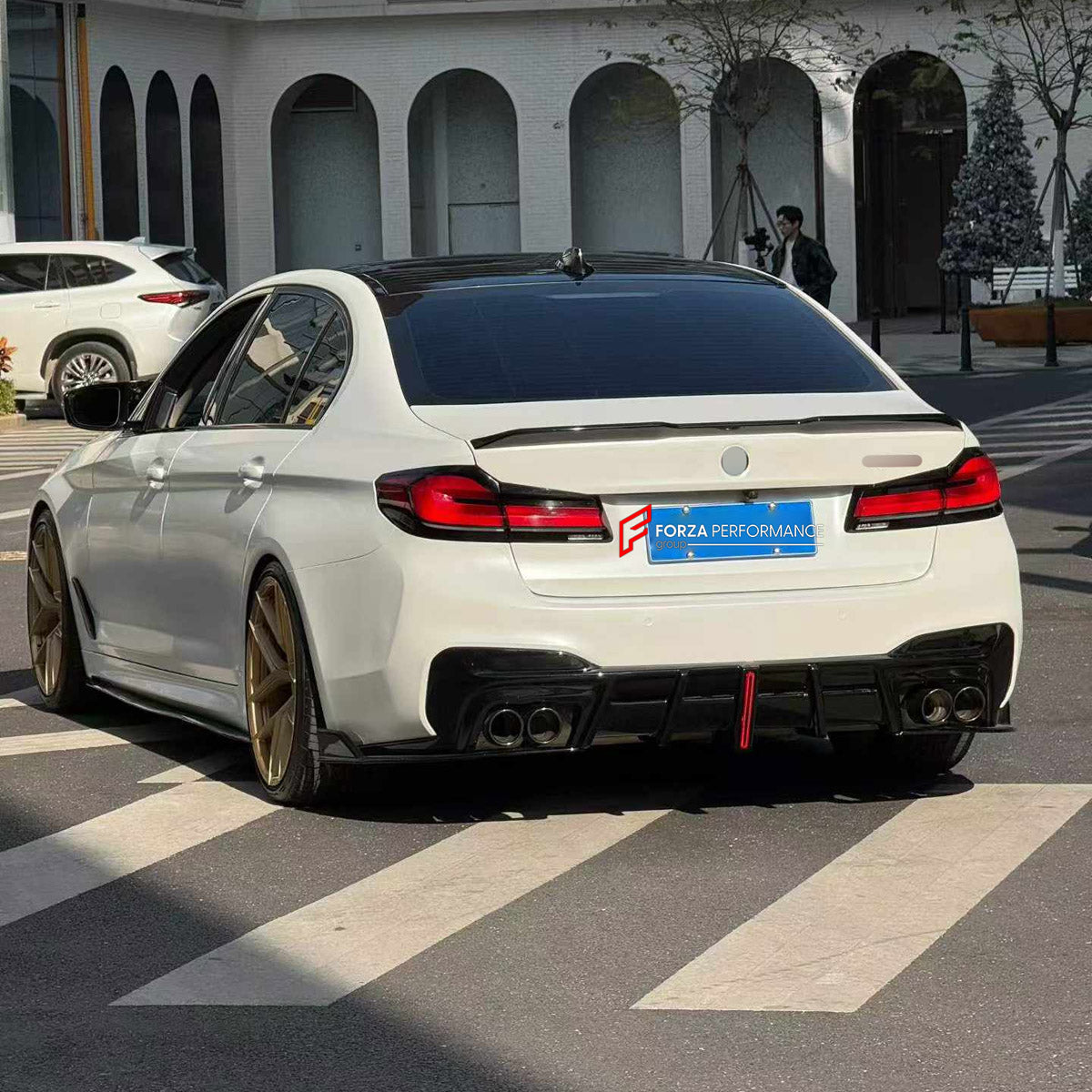 BODY KIT for BMW 5 SERIES G30 G38 LCI 2020 - 2024

Set includes:
Front Lip
Front Grille Mesh Cover Trims
Side Skirts
Rear Bumper Fins
Rear Diffuser

Material: Plastic

NOTE: Professional installation is required.
