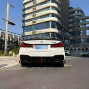 BODY KIT for BMW 5 SERIES G30 G38 LCI 2020 - 2024

Set includes:
Front Lip
Front Grille Mesh Cover Trims
Side Skirts
Rear Bumper Fins
Rear Diffuser

Material: Plastic

NOTE: Professional installation is required.