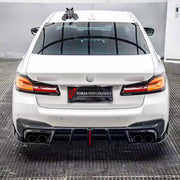 BODY KIT for BMW 5 SERIES G30 G38 LCI 2020 - 2024

Set includes:
Front Lip
Front Grille Mesh Cover Trims
Side Skirts
Rear Bumper Fins
Rear Diffuser

Material: Plastic

NOTE: Professional installation is required.