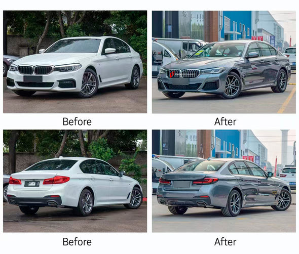 BODY KIT for BMW 5 SERIES G30 to G30 LCI M-TECH

Set includes:

Front Bumper Assembly&nbsp;

Grille&nbsp;
Headlights
Side Skirts
Tail Lights
Rear Bumper&nbsp;
Rear Diffuser&nbsp;
Exhaust Tips

* Each part can be sent separately. If you need, please contact us.

Contact us for pricing