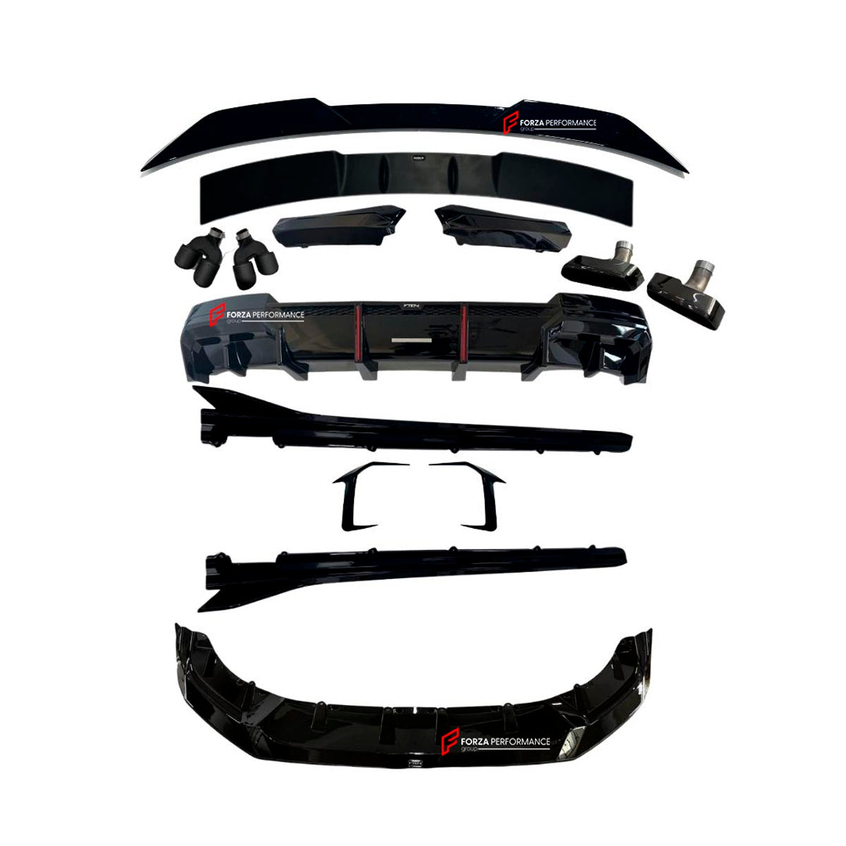BODY KIT for BMW 5 SERIES LWB G68 2024+ FORZA PERFORMANCE Custom fit Dry Carbon VTEN Design Style
Set includes:

Front Lip
One Piece Front Lip
Front Bumper Canards
Side Skirts
Rear Diffuser
Rear Diffuser No Lights
Rear Spoiler
Roof Spoiler
Carbon Fiber Exhaust Tips (530i)
Square Exhaust Tips (530i)
Carbon Fiber Exhaust Tips (525i)
Square Exhaust Tips (525i)
Material: Plastic

NOTE: Professional installation is required.