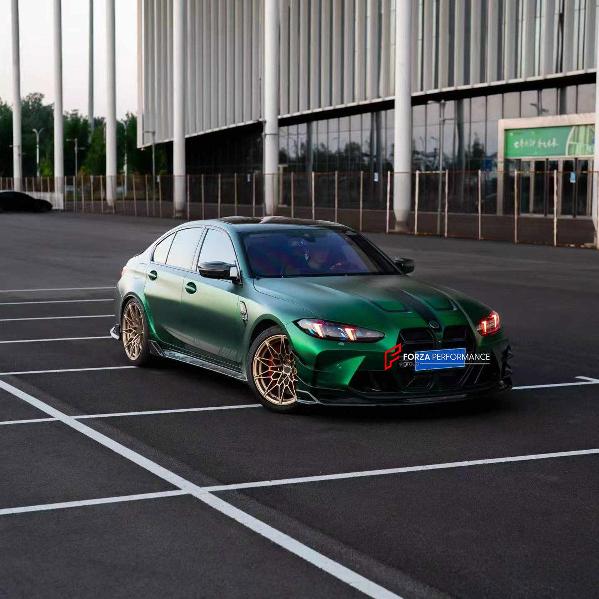 BODY KIT for BMW M3 G80 2020+ FORZA PERFORMANCE custom fit Venom Sport Style

Set includes:
Front Lip
Front Bumper Canards
Side Skirts
Ducktail Spoiler
Rear Bumper Fins
Rear Diffuser

Material: Plastic

NOTE: Professional installation is required.