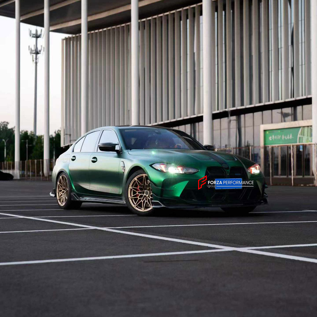 BODY KIT for BMW M3 G80 2020+ FORZA PERFORMANCE custom fit Venom Sport Style

Set includes:
Front Lip
Front Bumper Canards
Side Skirts
Ducktail Spoiler
Rear Bumper Fins
Rear Diffuser

Material: Plastic

NOTE: Professional installation is required.