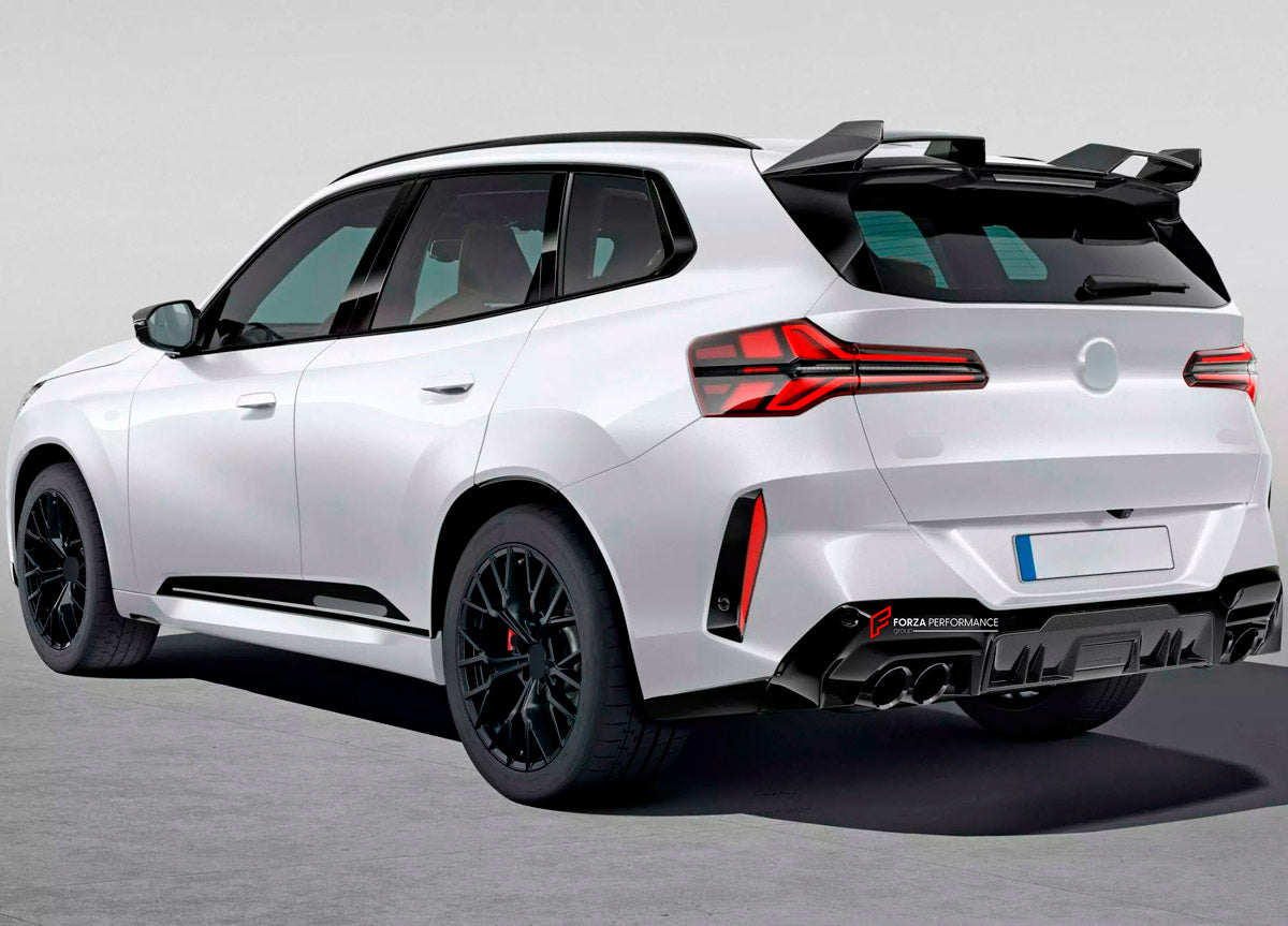BODY KIT for BMW X3 G45 2024+
Set includes:

Front Lip
Front Grille
Side Mirror Covers
Roof Spoiler
Exhaust System
Rear Diffuser
Material: Plastic, Stainless Steel

NOTE: Professional installation is required.