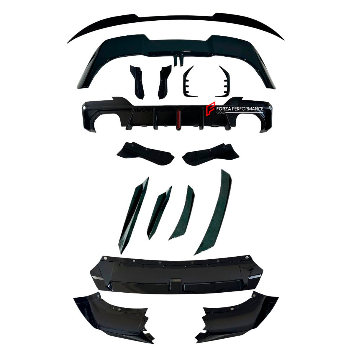 BODY KIT for BMW X3 IX3 G01 G08 LCI 2022 - 2024 FORZA PERFORMANCE Custom fit Dry Carbon VTEN Design Style
Set includes:

Front Lip
Front Bumper Canards
Rear Bumper Canards
Rear Diffuser
Rear Lip
Rear Corners
Roof Spoiler
Rear Spoiler
Material: Plastic

NOTE: Professional installation is required.