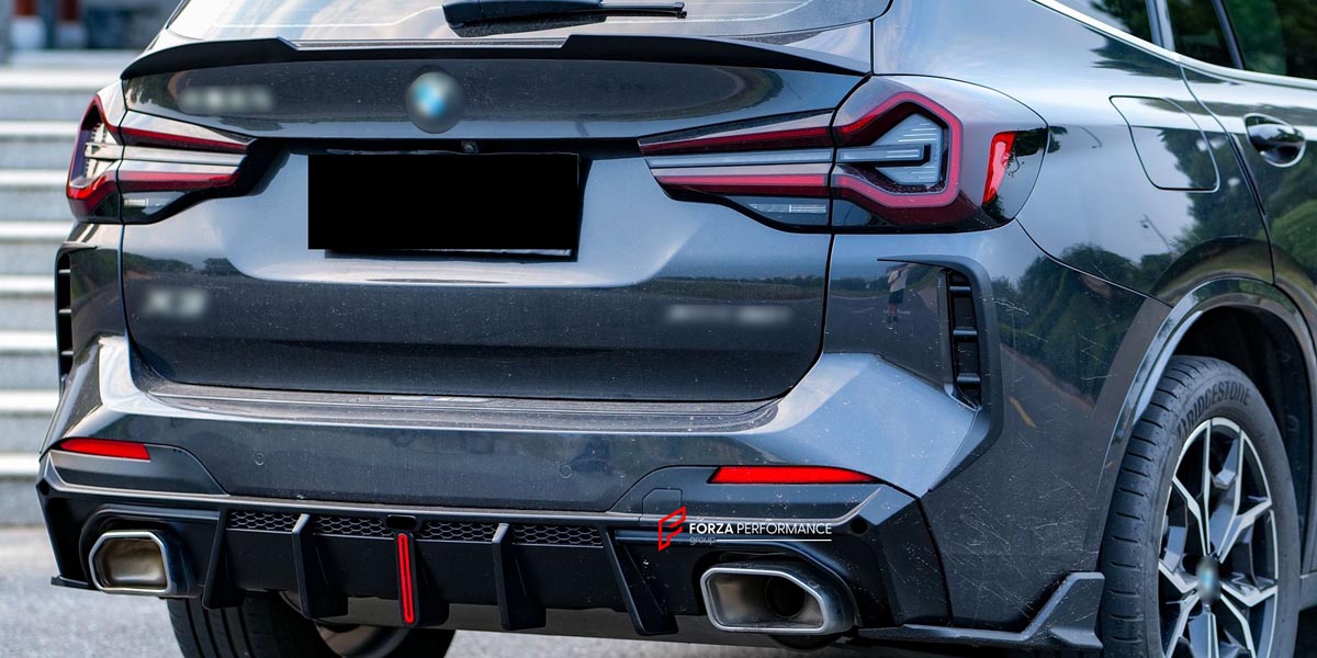 BODY KIT for BMW X3 IX3 G01 G08 LCI 2022 - 2024 FORZA PERFORMANCE Custom fit Dry Carbon VTEN Design Style
Set includes:

Front Lip
Front Bumper Canards
Rear Bumper Canards
Rear Diffuser
Rear Lip
Rear Corners
Roof Spoiler
Rear Spoiler
Material: Plastic

NOTE: Professional installation is required.