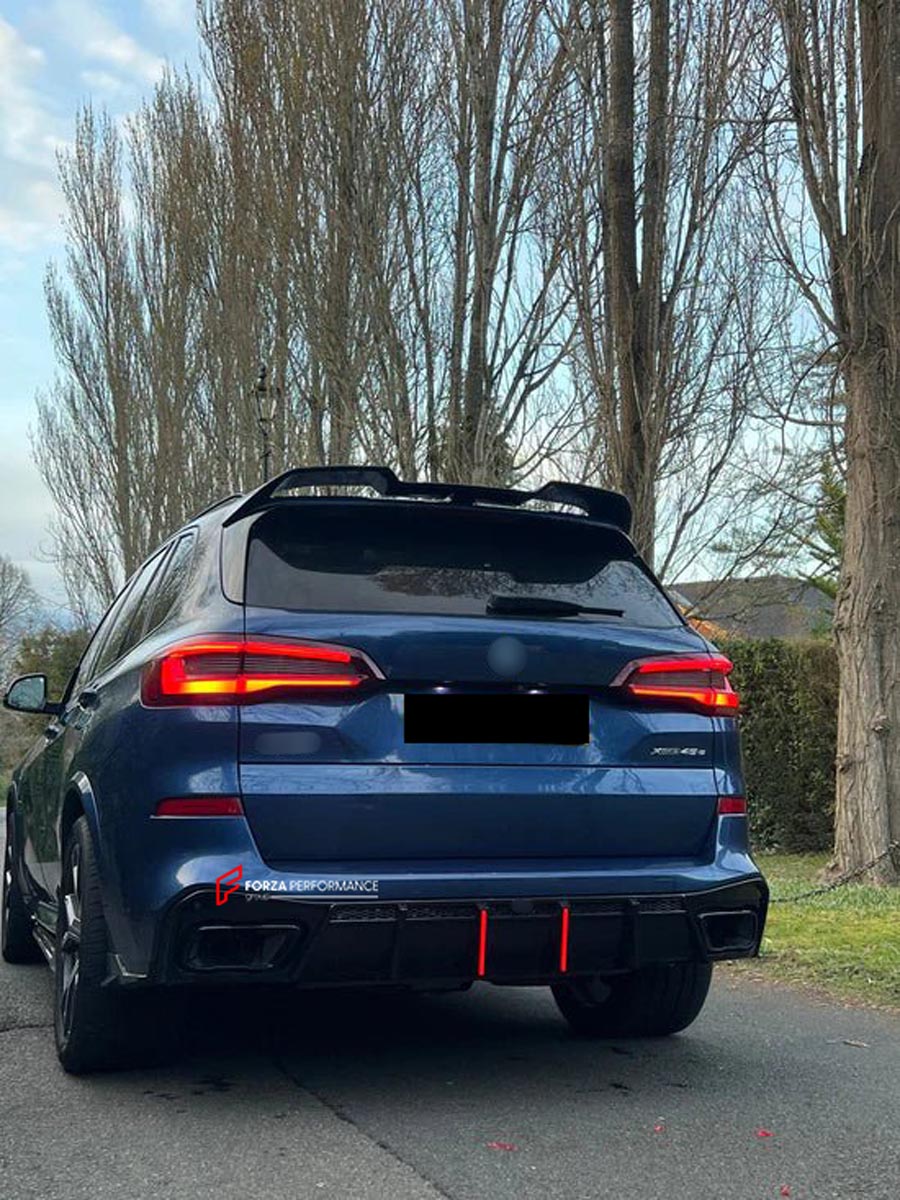 BODY KIT for BMW X5 G05 2019+ FORZA PERFORMANCE Custom fit Dry Carbon VTEN Design Style
Set includes:

Front Lip (fits 2023 - 2025 only)
Rear Diffuser
Roof Spoiler
Quad Carbon Fiber Exhaust Tips
Material: Plastic

NOTE: Professional installation is required.