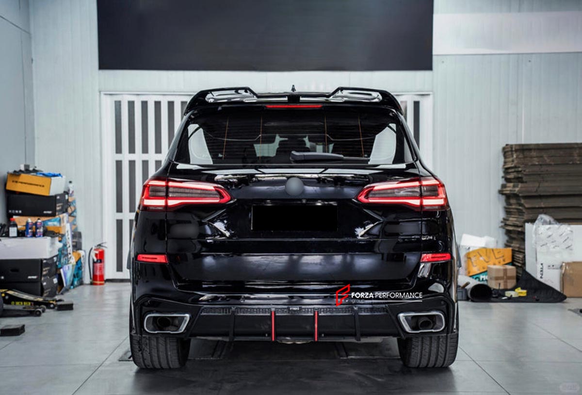 BODY KIT for BMW X5 G05 2019+ FORZA PERFORMANCE Custom fit Dry Carbon VTEN Design Style
Set includes:

Front Lip (fits 2023 - 2025 only)
Rear Diffuser
Roof Spoiler
Quad Carbon Fiber Exhaust Tips
Material: Plastic

NOTE: Professional installation is required.