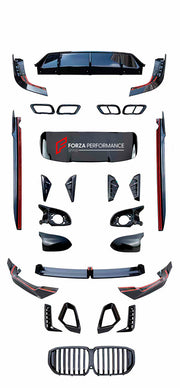 BODY KIT for BMW X5 G05 LCI FACELIFT 2023+

Set includes:

Front Lip
Front Bumper Trims
Front Grille
Side Mirror Covers
Side Fender Covers
Side Skirts
Roof Spoiler
Exhaust Tips
Rear Diffuser

Material: Plastic

Note: Professional installation is required.