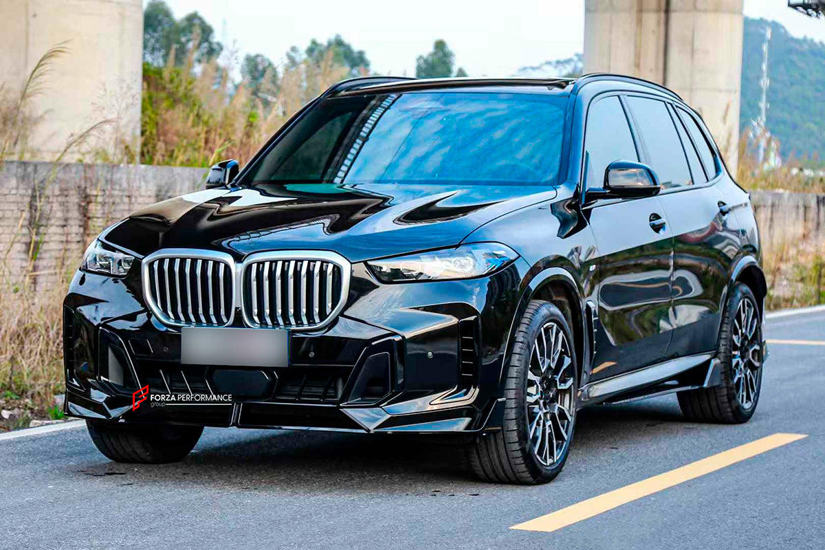 BODY KIT for BMW X5 G05 LCI FACELIFT 2023+

Set includes:

Front Lip
Front Bumper Trims
Front Grille
Side Mirror Covers
Side Fender Covers
Side Skirts
Roof Spoiler
Exhaust Tips
Rear Diffuser

Material: Plastic

Note: Professional installation is required.