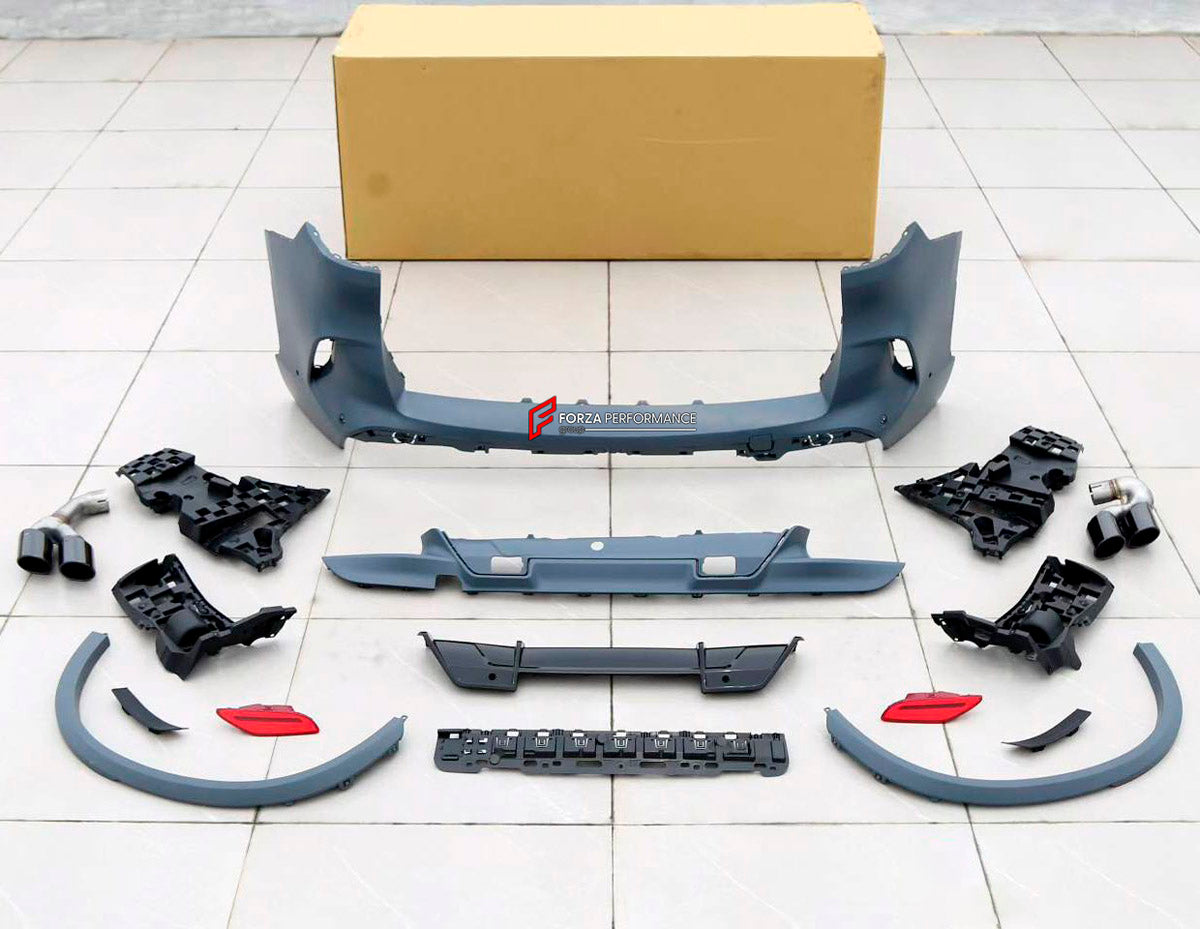 BODY KIT for BMW X5M F95 LCI 2023+
Set includes:

Front Lip
Front Bumper Assembly
Front Fender Flares
Rear Fender Flares
Rear Bumper Assembly
Rear Diffuser
Exhaust Tips
Material: Plastic

NOTE: Professional installation is required.