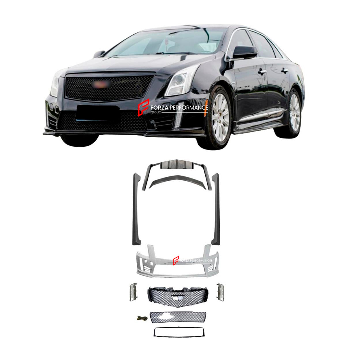 BODY KIT for CADILLAC XTS GM EPSILON II 2 2013 - 2017 Forza Performance Custom fit
Set includes:

Front Bumper Assembly
Front Grille
Lower Grille
Grille Surround Trim
Fog Lights
Side Skirts
Rear Diffuser
Trunk Spoiler
Material: ABS

NOTE: Professional installation is required.