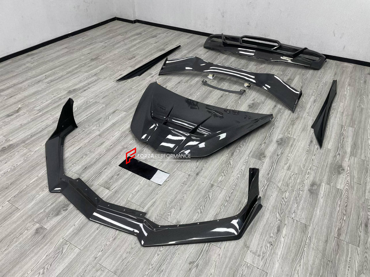 BODY KIT for CHEVROLET CORVETTE C8 2020+

Set includes:
Front Lip
Hood Bonnet
Side Skirts
Rear Spoiler Wing
Rear Diffuser

Material: Plastic

NOTE: Professional installation is required.