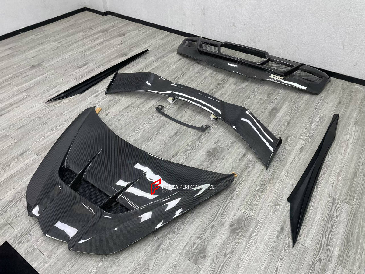 BODY KIT for CHEVROLET CORVETTE C8 2020+

Set includes:
Front Lip
Hood Bonnet
Side Skirts
Rear Spoiler Wing
Rear Diffuser

Material: Plastic

NOTE: Professional installation is required.