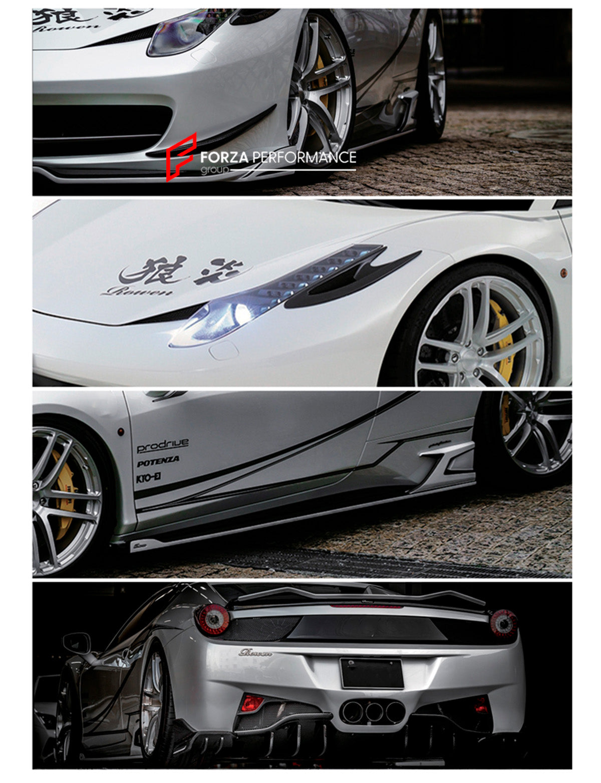 BODY KIT for FERRARI 458 ITALIA SPIDER 2010 - 2016

Set includes:

Front Bumper
Front lip
Side Skirts
Rear Spoiler
Carbon Rear diffuser&nbsp;

Material: Plastic&nbsp;and carbon fiber

NOTE: Professional installation is required