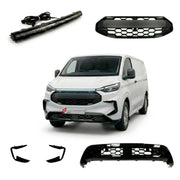 BODY KIT for Ford Ford Transit Custom II 2 2023+
Set includes:

Front Grille
Front Bumper Vents
Front Bumper LED Light
Lower Bumper Grille
Material: Plastic

NOTE: Professional installation is required.