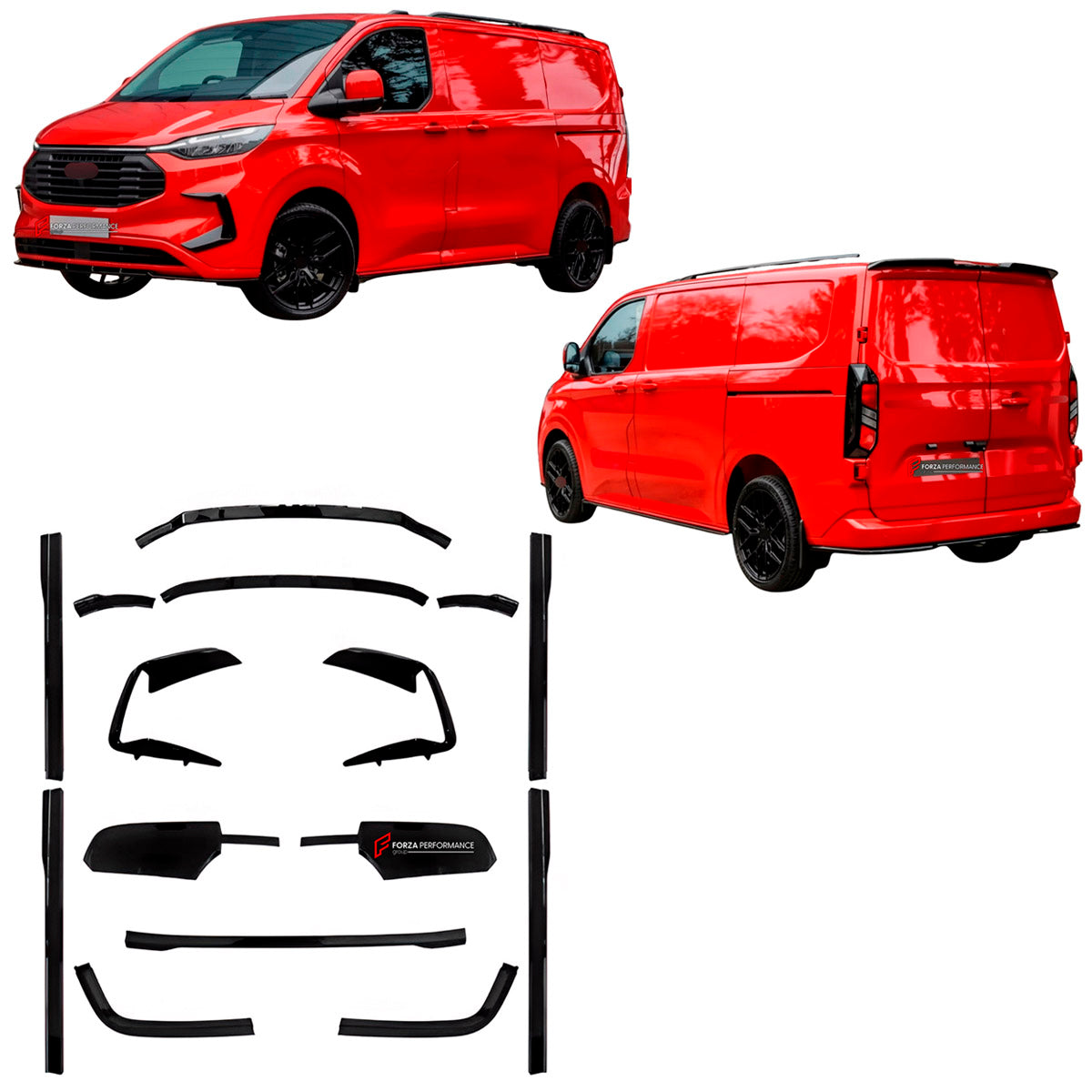 BODY KIT for Ford Ford Transit Custom II 2 2023+
Set includes:

Front Lip
Front Bumper Vents
Side Skirts
Rear Diffuser
Material: Plastic

NOTE: Professional installation is required.